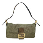 FENDI Mamma Baguette Shoulder Bag Canvas Gold Tone 4088361374891A