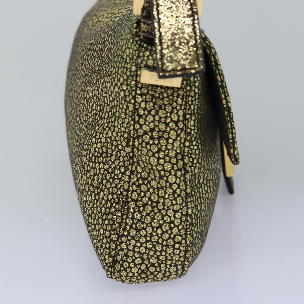 FENDI Mamma Baguette Shoulder Bag Canvas Gold Tone 4088361374891A