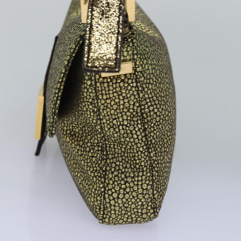 FENDI Mamma Baguette Shoulder Bag Canvas Gold Tone 4088361374891A