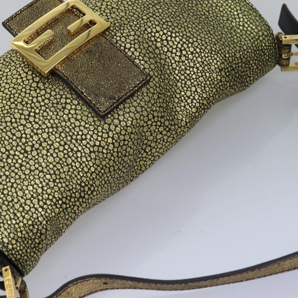 FENDI Mamma Baguette Shoulder Bag Canvas Gold Tone 4088361374891A