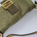 FENDI Mamma Baguette Shoulder Bag Canvas Gold Tone 4088361374891A