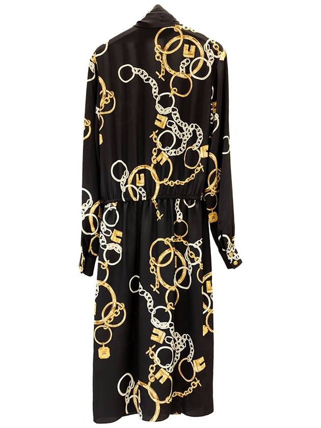 CELINE Chain Printed Silk Long Dress Black
