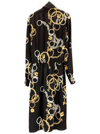 CELINE Chain Printed Silk Long Dress Black