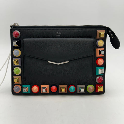 FENDI Vitello Dolce Studded Mini 2Jours Pouch Black Multicolor LA14548