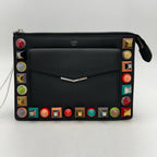 FENDI Vitello Dolce Studded Mini 2Jours Pouch Black Multicolor LA14548