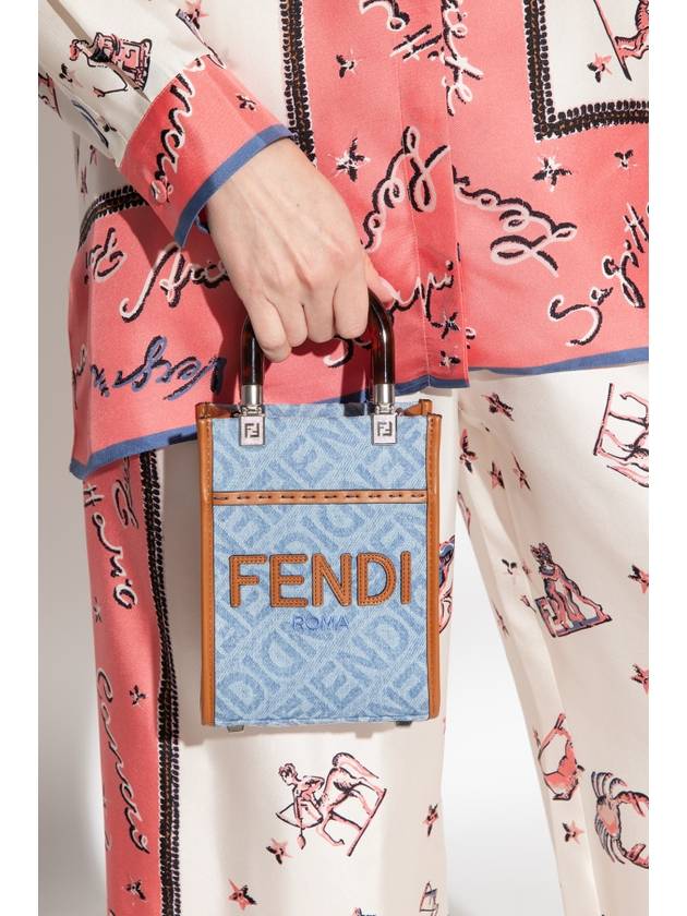 Fendi Mini Sunshine Denim Shopper Bag Blue