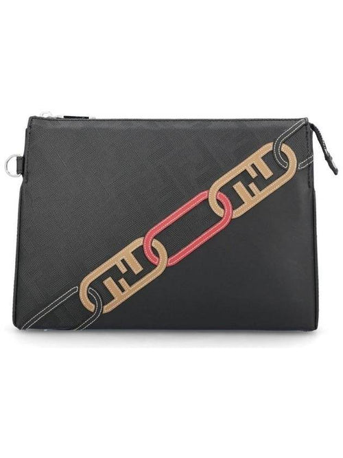 Fendi Men's O Lock FF Chain Print Clutch Bag Back