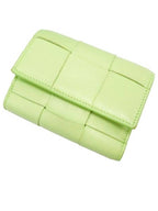 Bottega Veneta Women s Half Wallet Bottega Veneta 651372 Lemon Washed Lambskin Intrecciato Weaving 3 Stage Folded Zipper