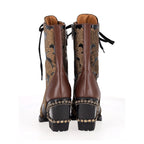 Chloe Rylee Baroque Velvet Lace Up Mid Calf Boots in Multicolor Leather
