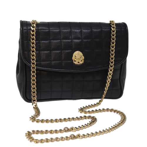 CELINE Chain Shoulder Bag Leather Black  75054