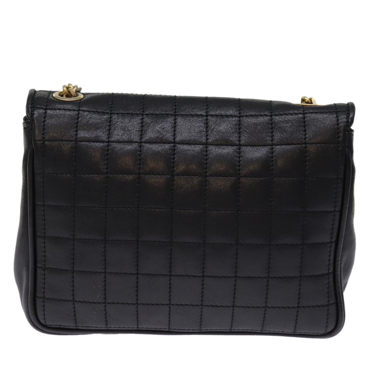 CELINE Chain Shoulder Bag Leather Black  75054