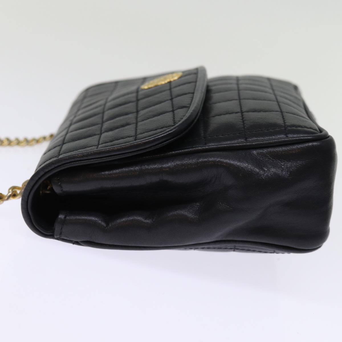 CELINE Chain Shoulder Bag Leather Black  75054