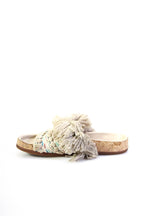 Chloe Womens Fringe Embroidered Slide On Sandals White Multi Colored