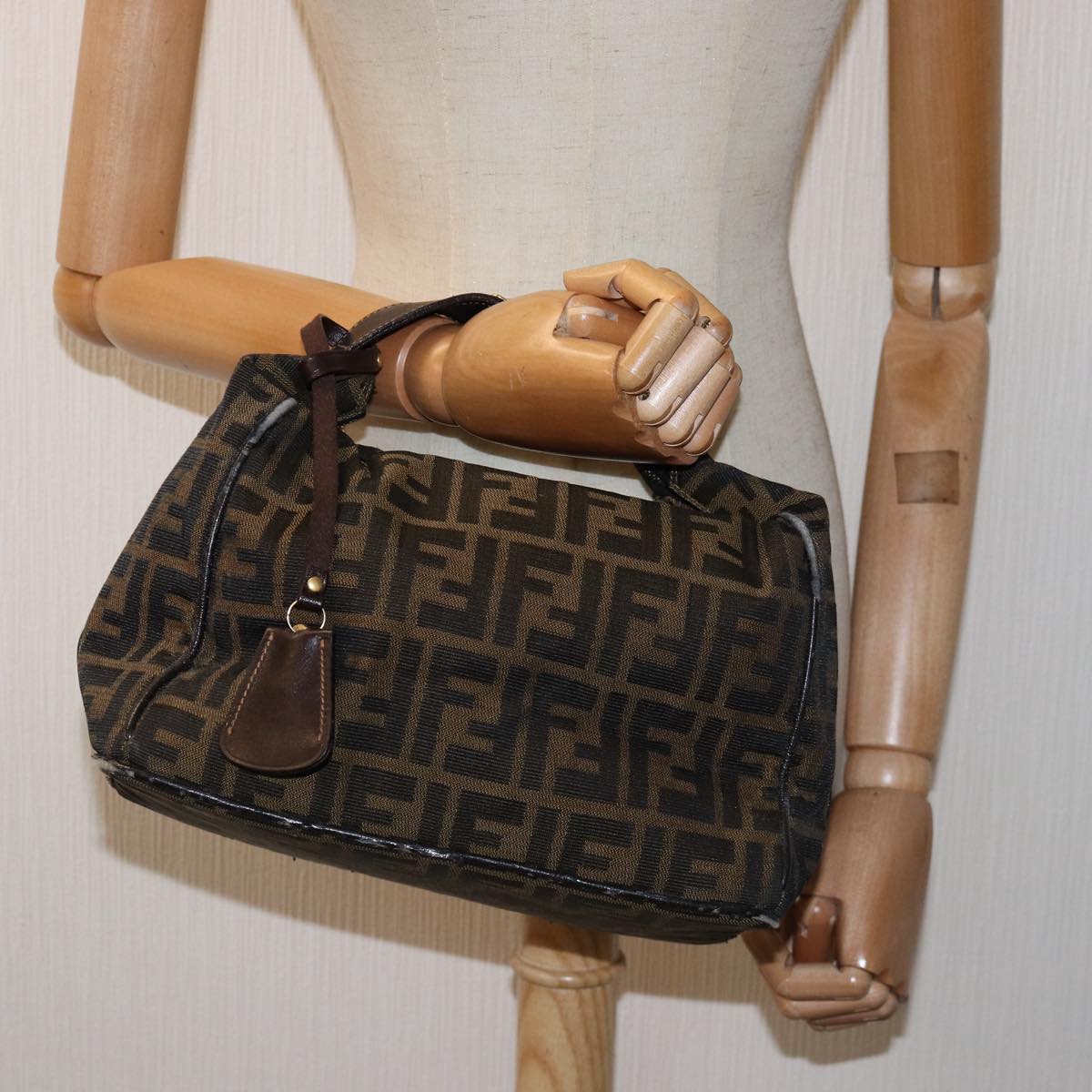 FENDI Zucca Canvas Vanity Cosmetic Pouch Brown Black75223