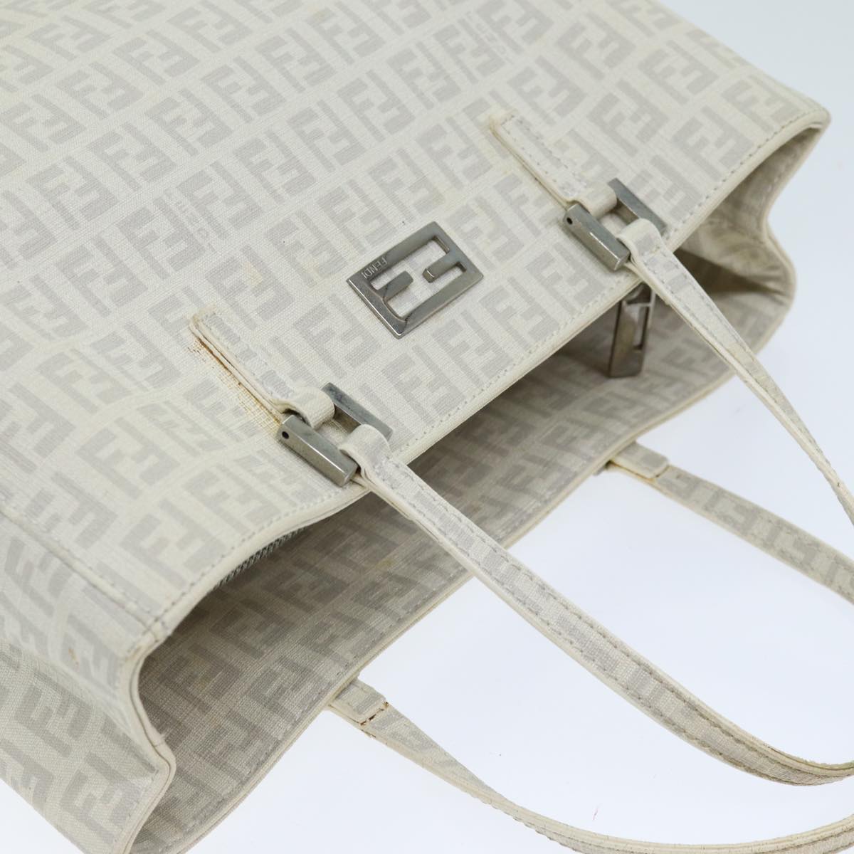 FENDI Zucchino Canvas Hand Bag White75224