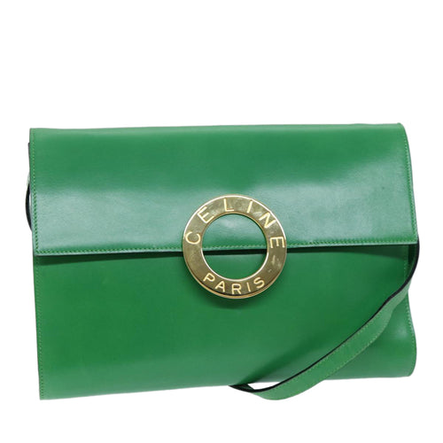CELINE Shoulder Bag Leather Green  75227A