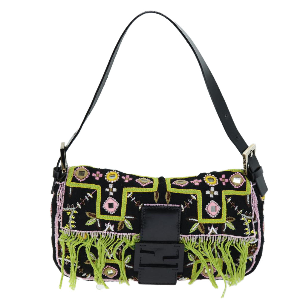 FENDI Mamma Baguette Shoulder Bag beads Black75387A