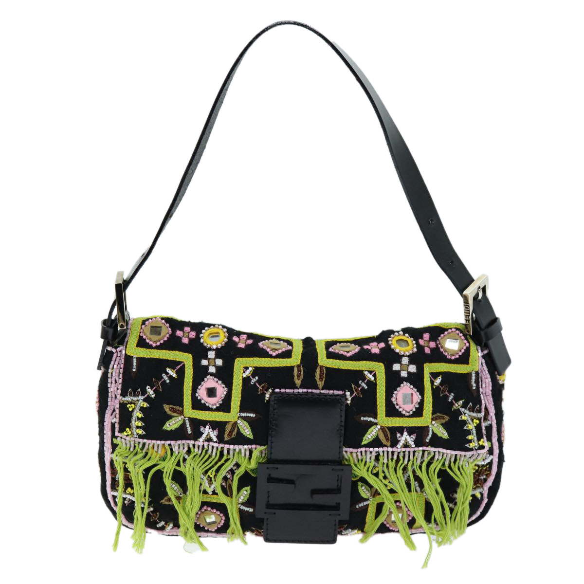 FENDI Mamma Baguette Shoulder Bag beads Black75387A
