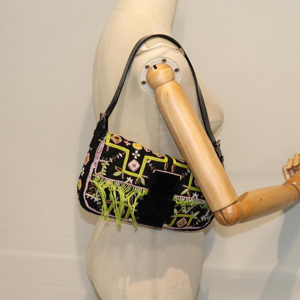 FENDI Mamma Baguette Shoulder Bag beads Black75387A