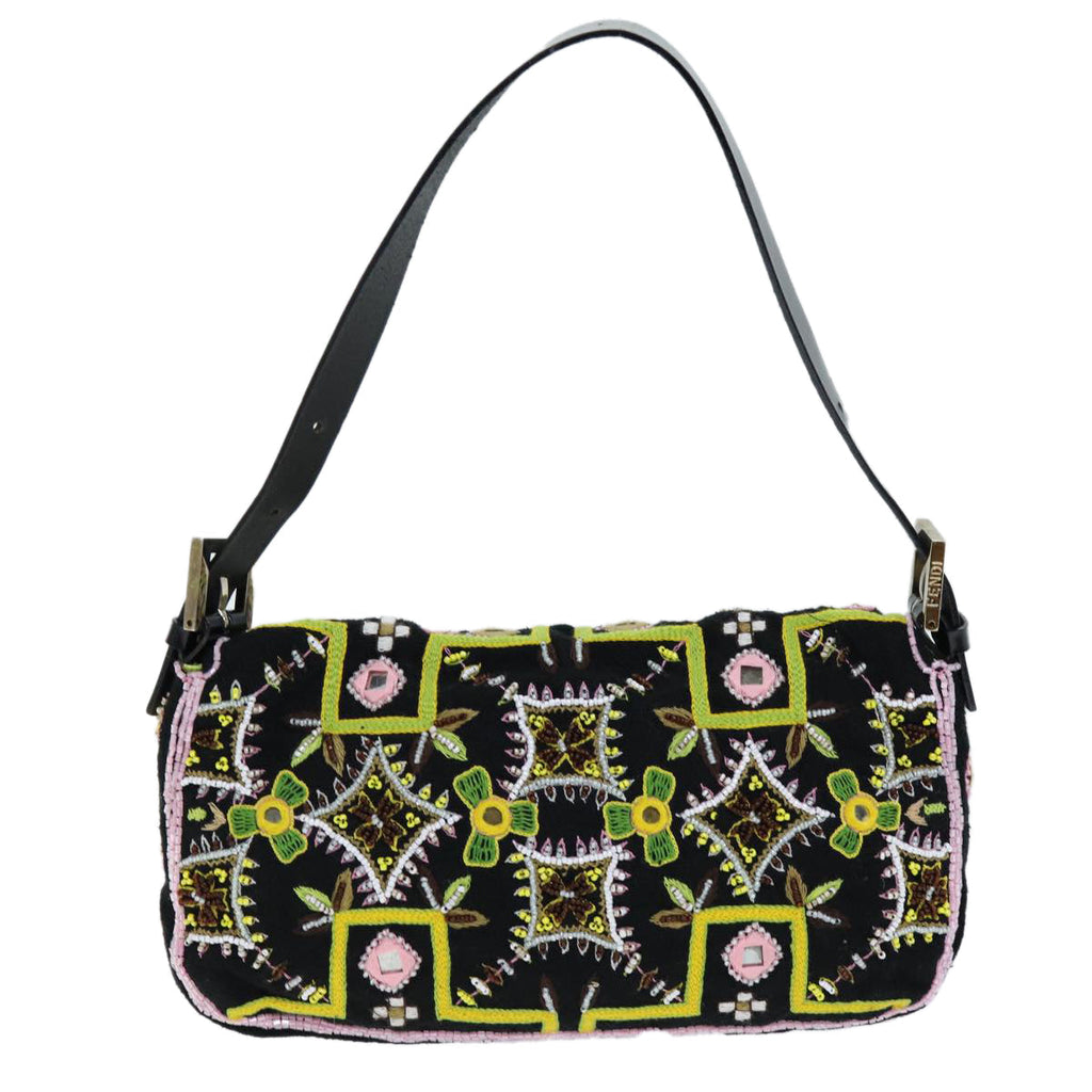 FENDI Mamma Baguette Shoulder Bag beads Black75387A