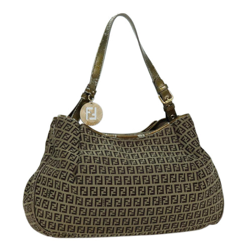 FENDI Zucchino Canvas Shoulder Bag Beige75429