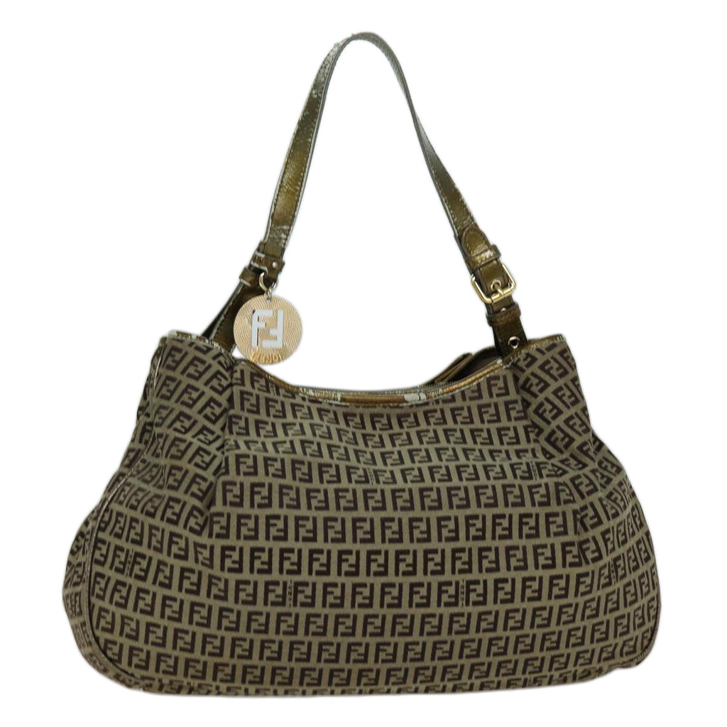 FENDI Zucchino Canvas Shoulder Bag Beige75429