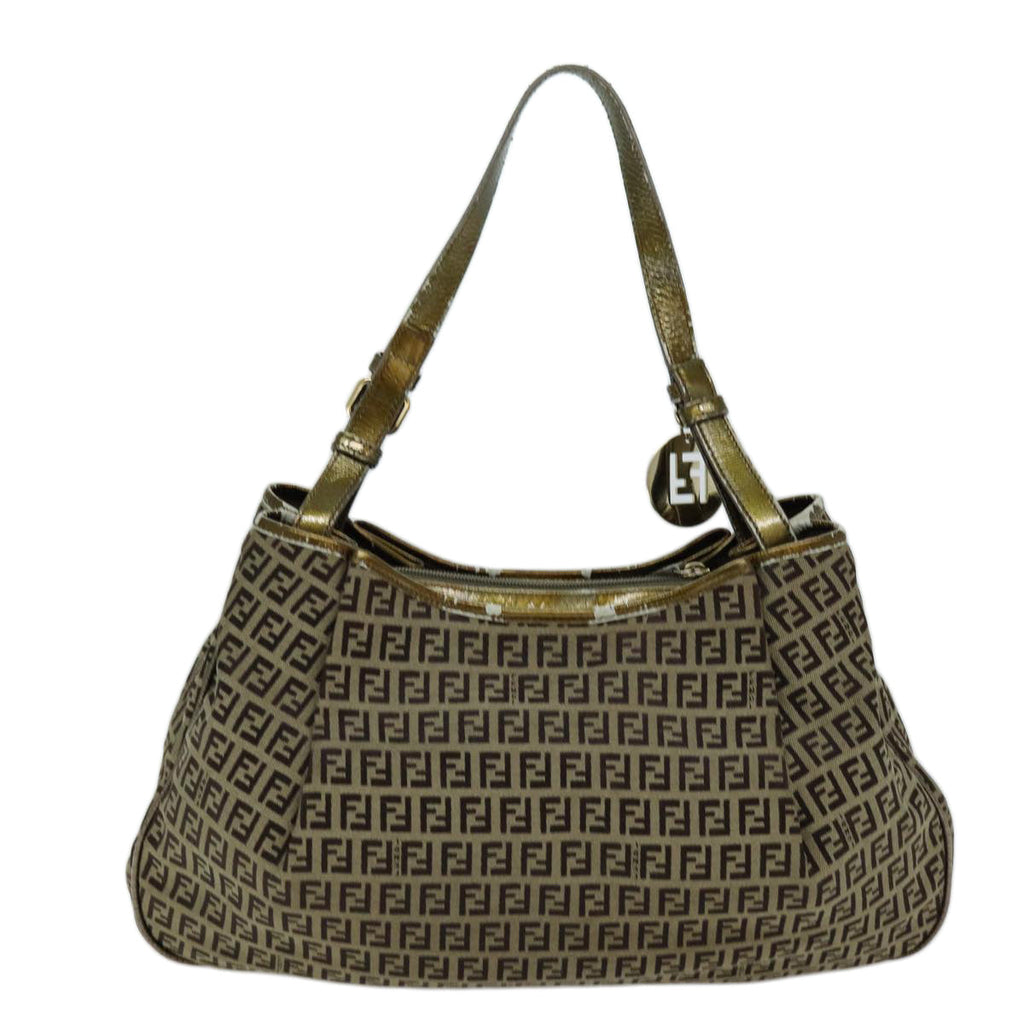 FENDI Zucchino Canvas Shoulder Bag Beige75429