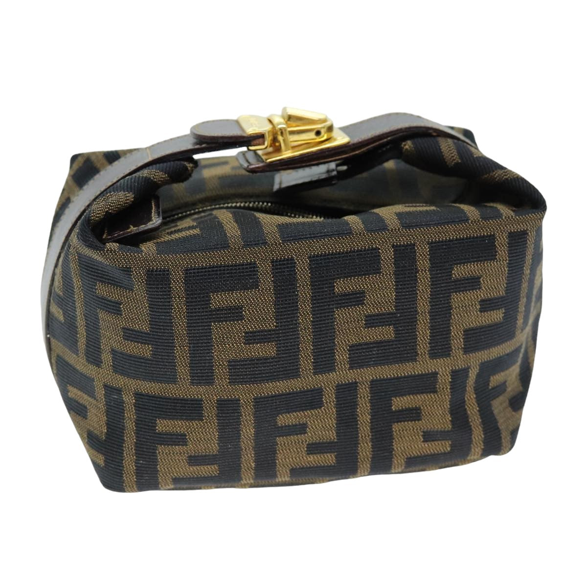 FENDI Zucca Canvas Vanity Cosmetic Pouch Brown Black75565