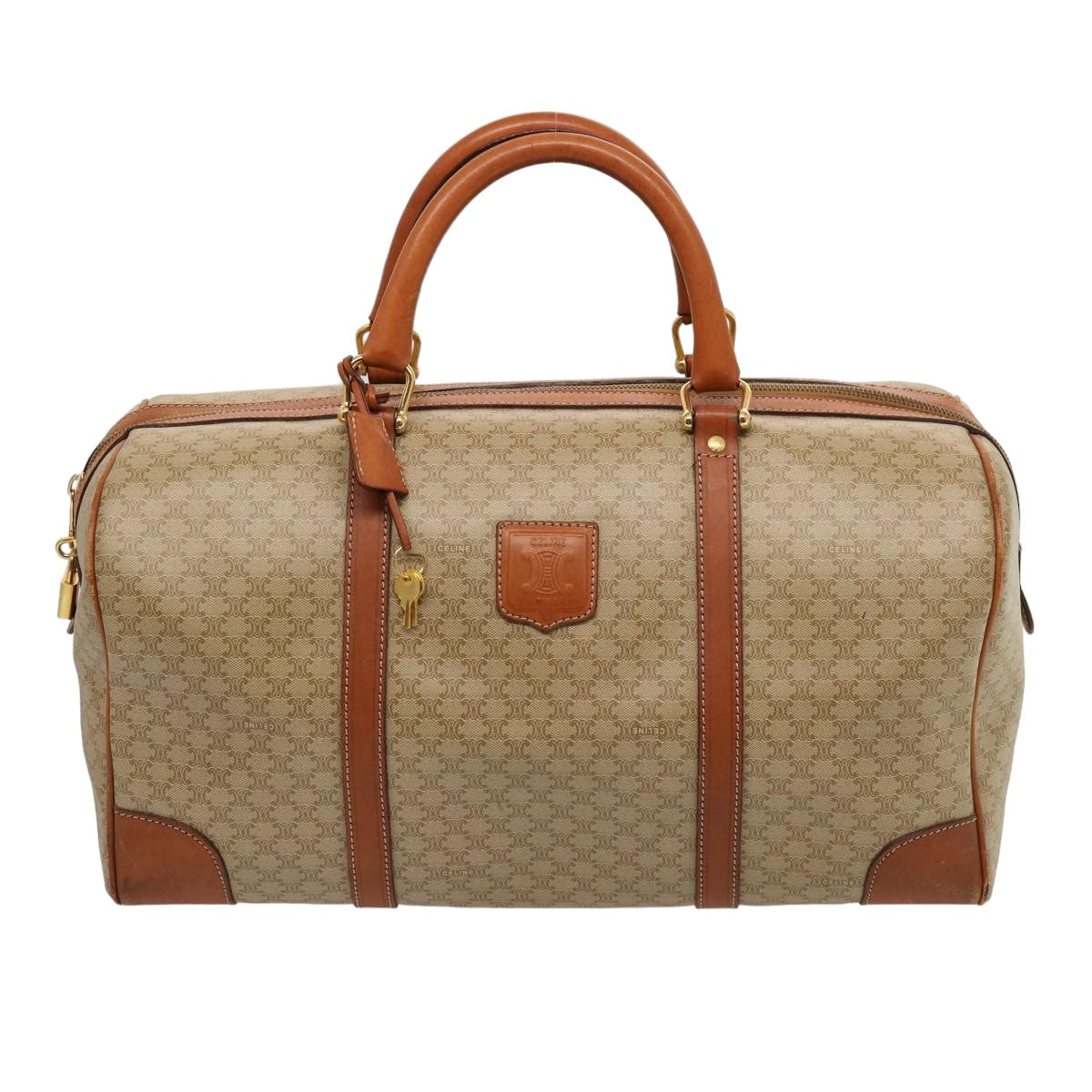 CELINE Macadam Canvas Boston Bag Beige  75618