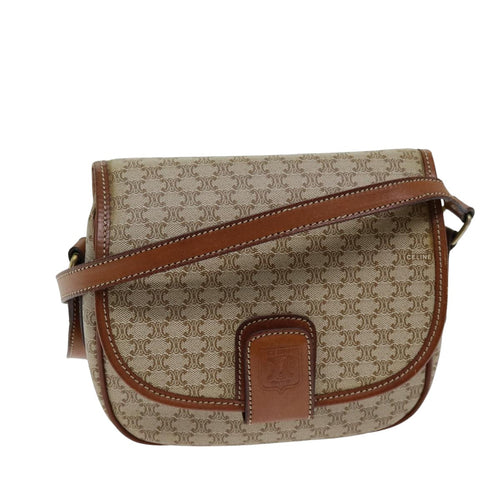 CELINE Macadam Canvas Shoulder Bag Beige  75626
