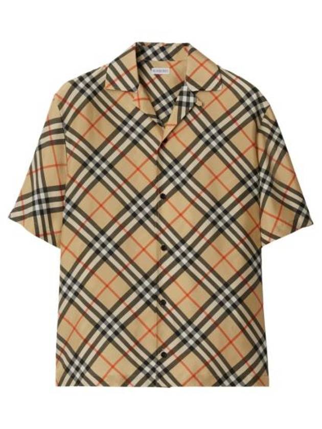 Burberry Check Oversized Silk Short Sleeve Shirt Sand