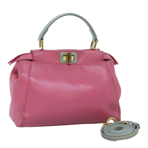 FENDI Mini Peek A Boo Hand Bag Leather 2way Pink75805