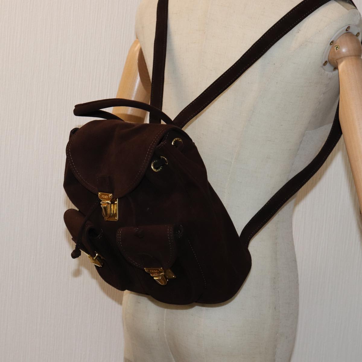 FENDI Backpack Suede Brown75806
