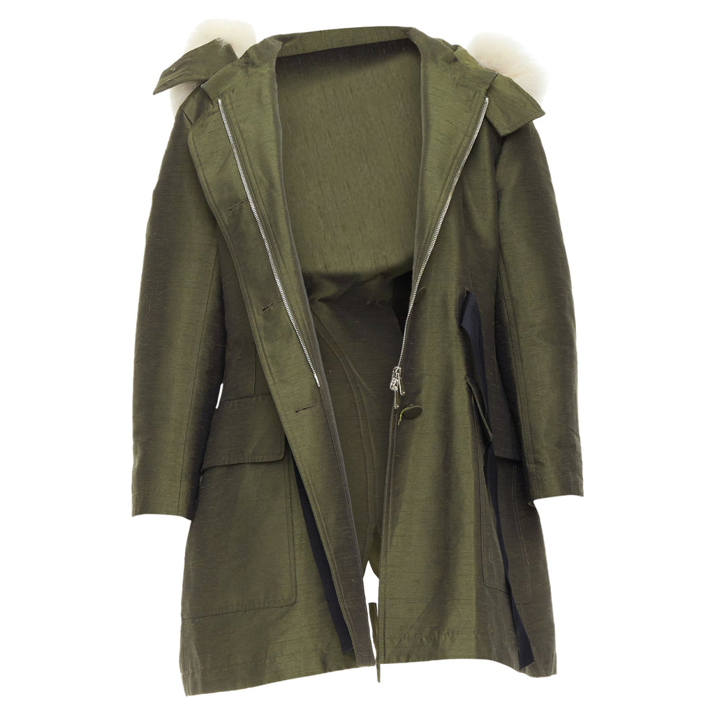 Dior military fur hood belted coat