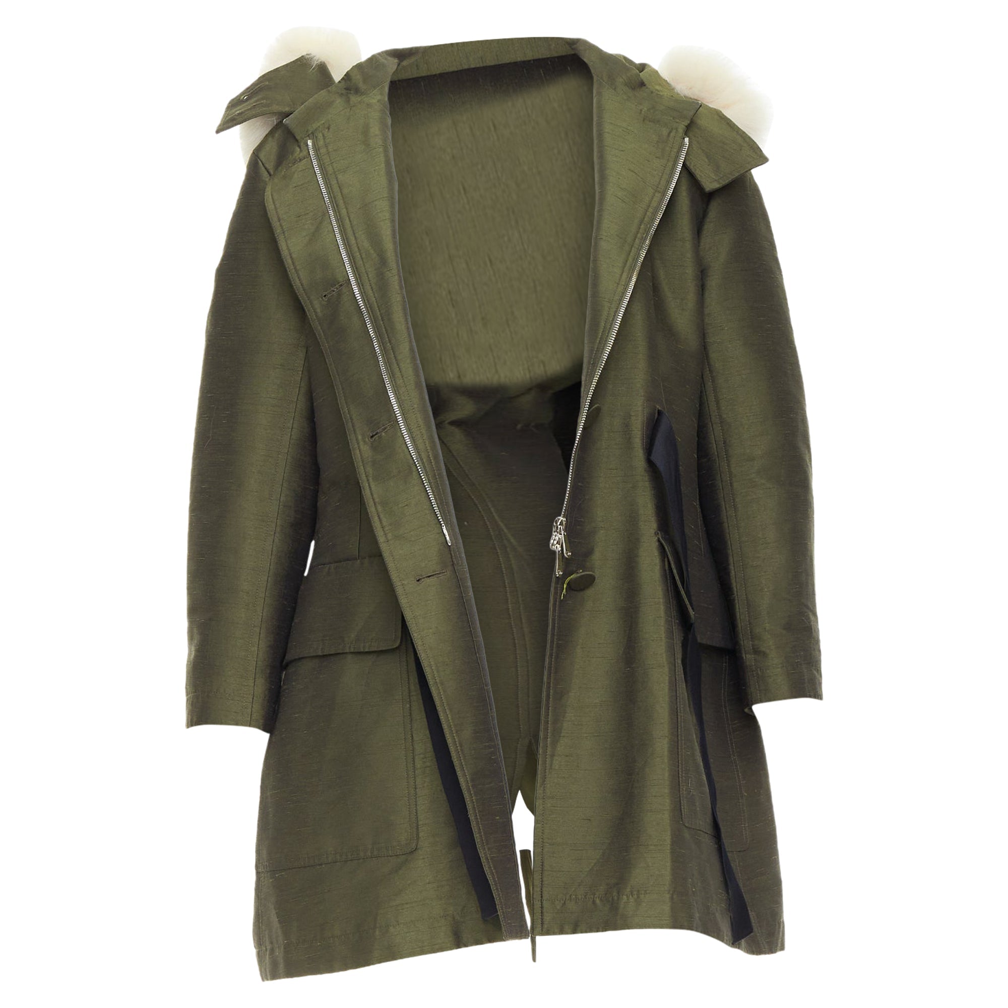Dior military fur hood belted coat