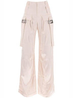 Fendi Women's Viscose Shiny Cargo Straight Pants Beige