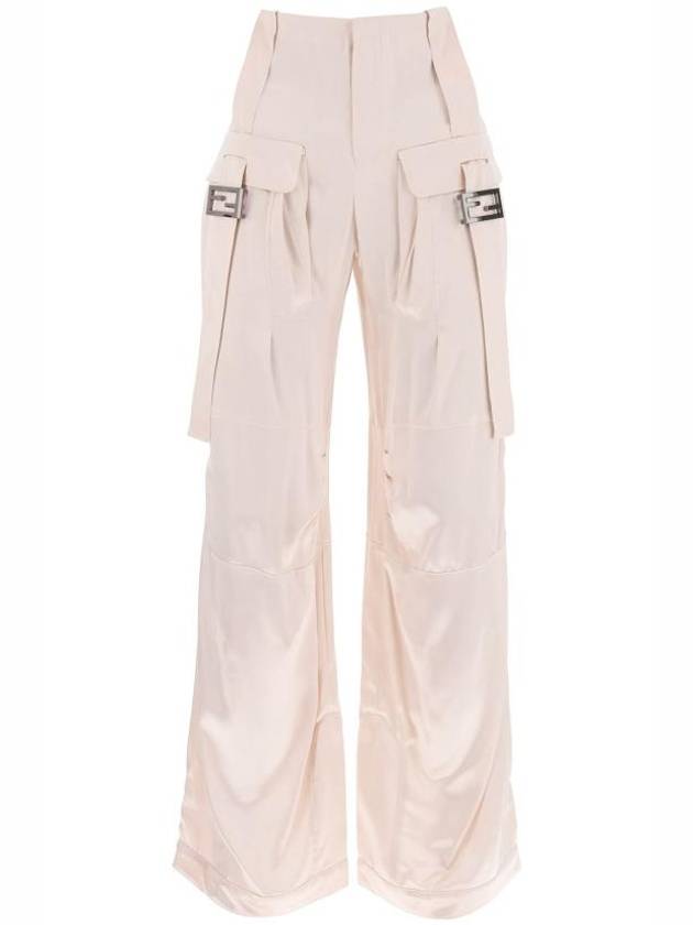 Fendi Women's Viscose Shiny Cargo Straight Pants Beige
