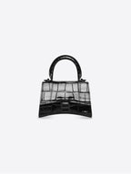 Balenciaga Hourglass Chain Crocodile Embossed Calfskin Shoulder Bag Black
