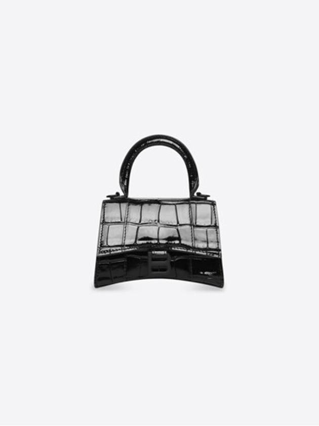 Balenciaga Hourglass Chain Crocodile Embossed Calfskin Shoulder Bag Black