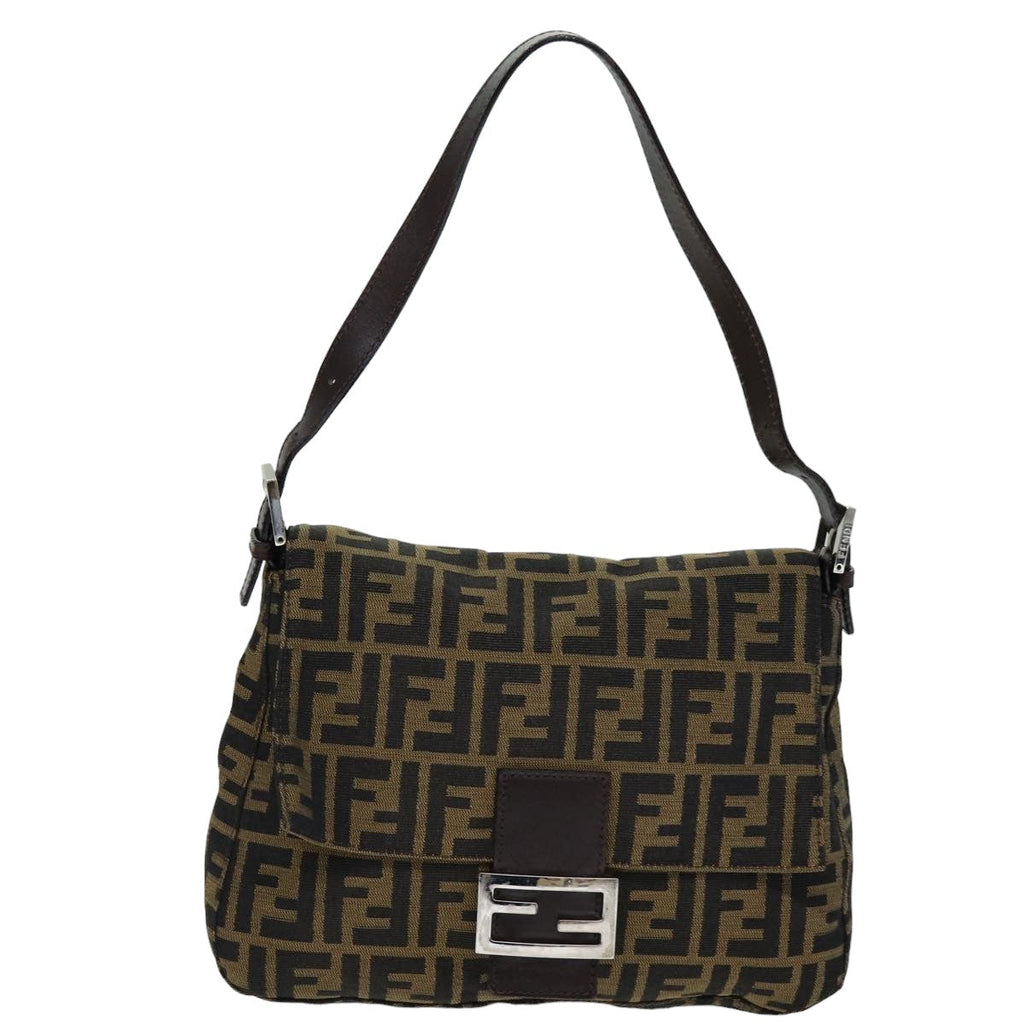 FENDI Zucca Canvas Mamma Baguette Shoulder Bag Black Brown76009