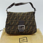 FENDI Zucca Canvas Mamma Baguette Shoulder Bag Black Brown76009