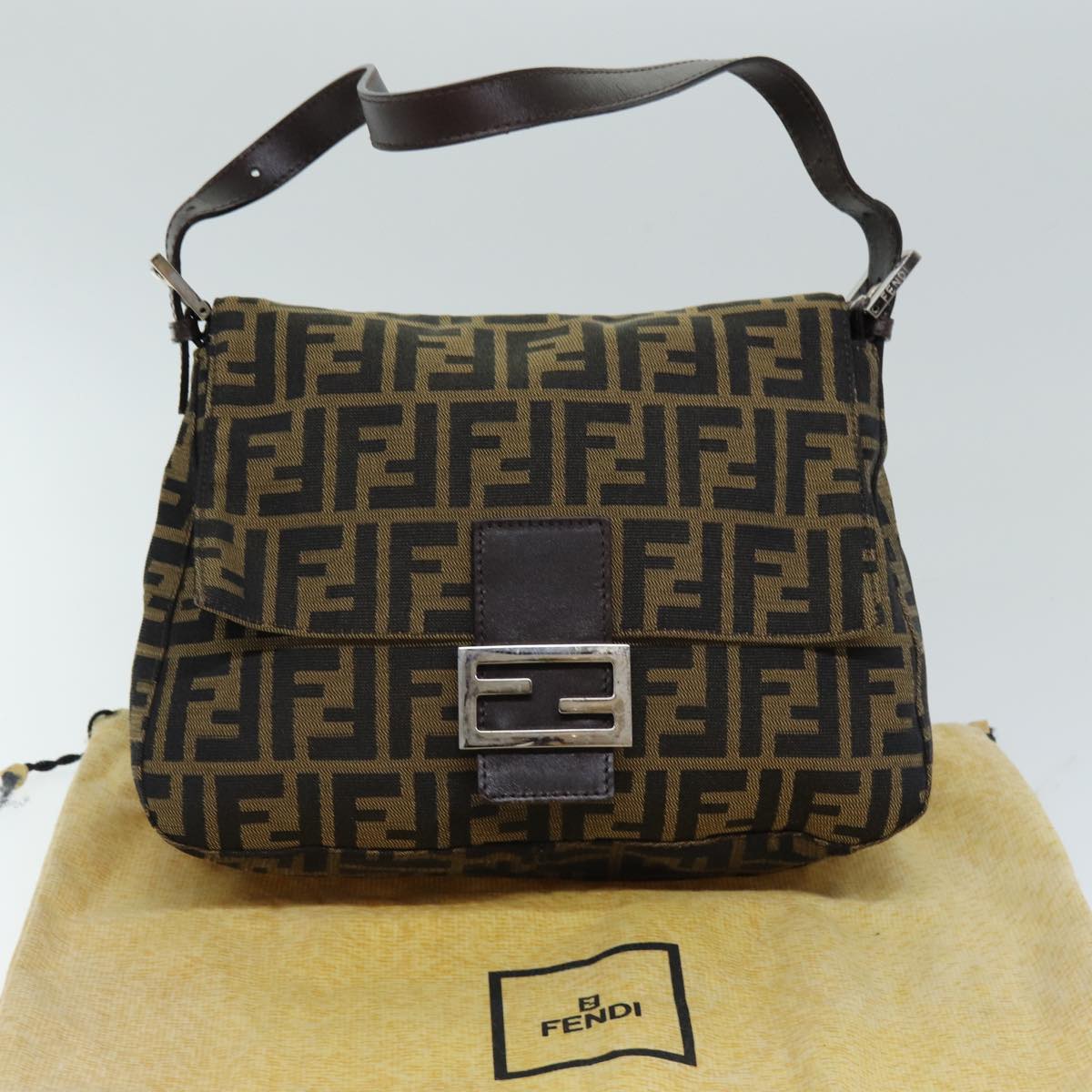 FENDI Zucca Canvas Mamma Baguette Shoulder Bag Black Brown76009