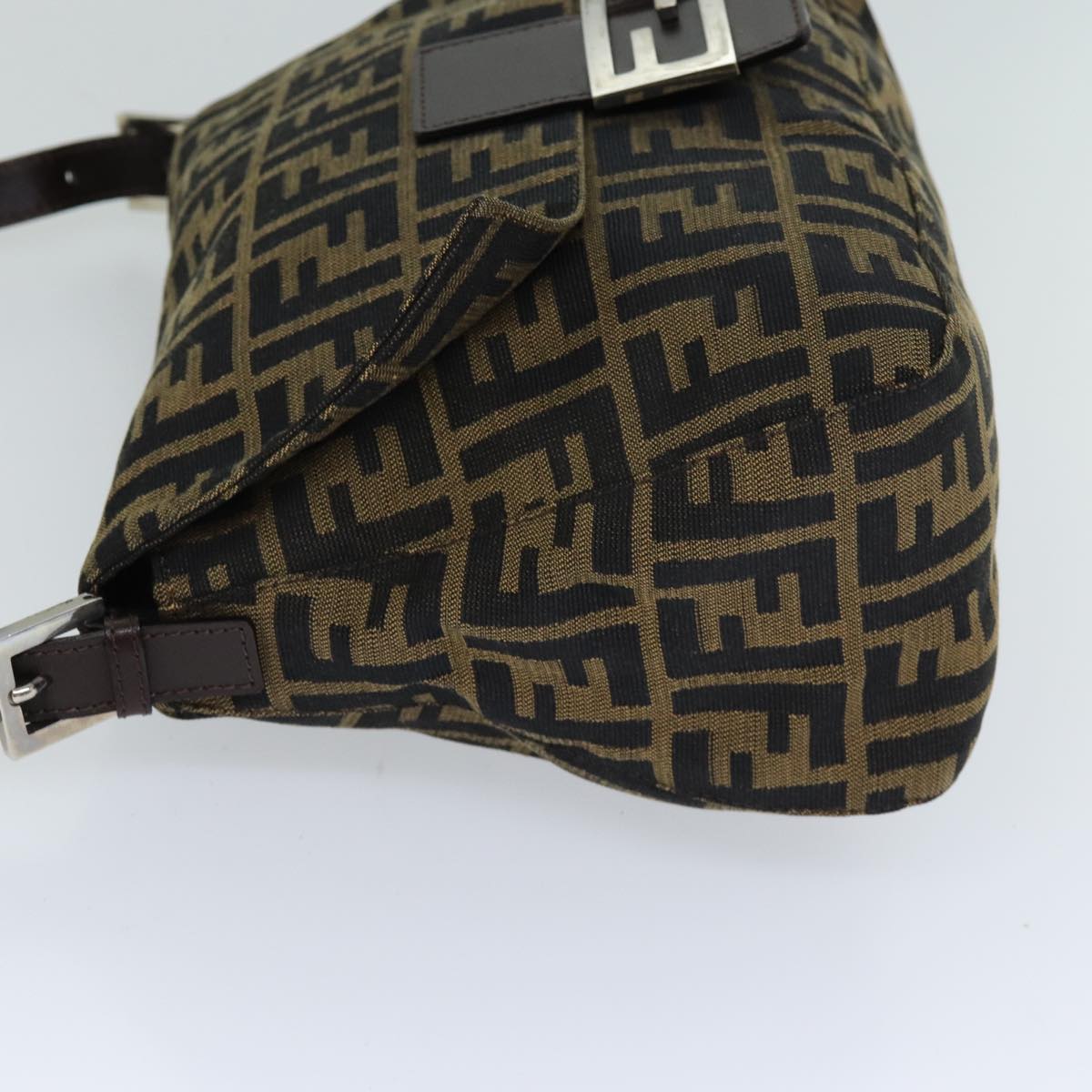 FENDI Zucca Canvas Mamma Baguette Shoulder Bag Black Brown76009