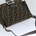 FENDI Zucca Canvas Mamma Baguette Shoulder Bag Black Brown76009