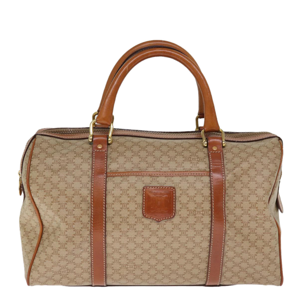 CELINE Macadam Canvas Boston Bag Beige Auth 76020