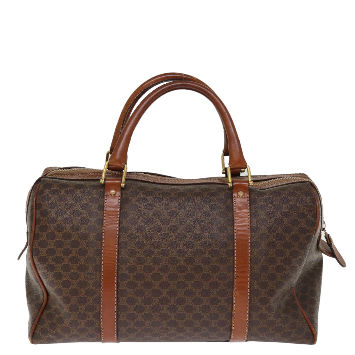 CELINE Macadam Canvas Boston Bag PVC Leather Brown  76021