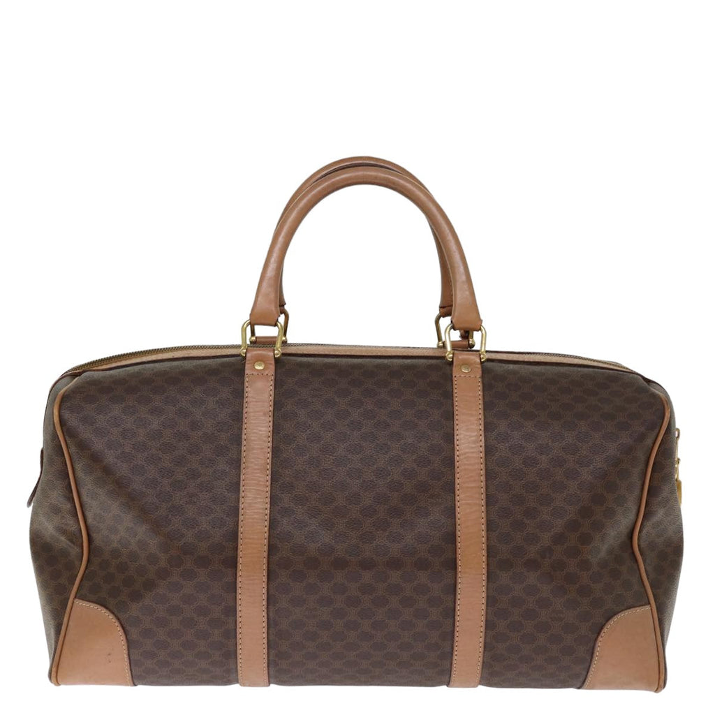 CELINE Macadam Canvas Boston Bag PVC Leather Brown Auth 76024