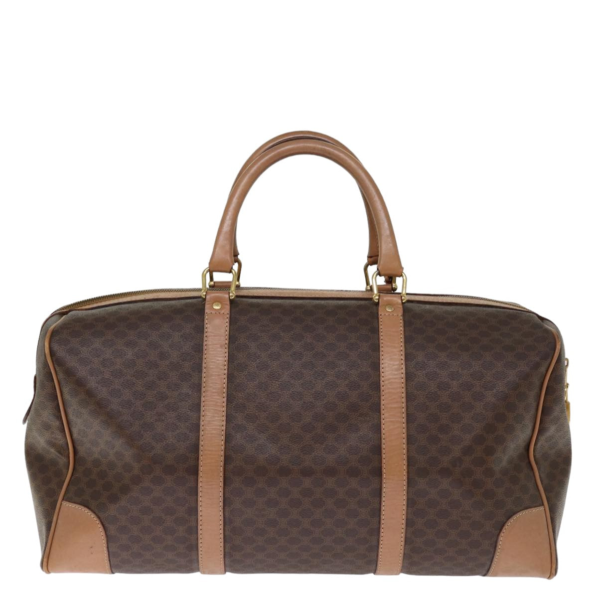 CELINE Macadam Canvas Boston Bag PVC Leather Brown Auth 76024