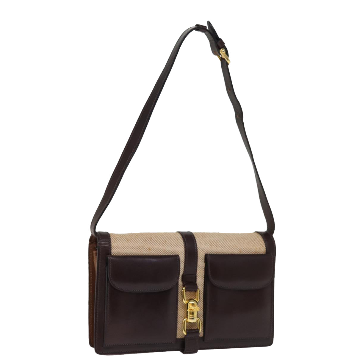 CELINE Shoulder Bag Canvas Leather Beige  76079