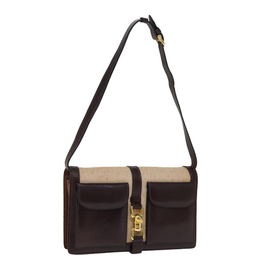 CELINE Shoulder Bag Canvas Leather Beige  76079